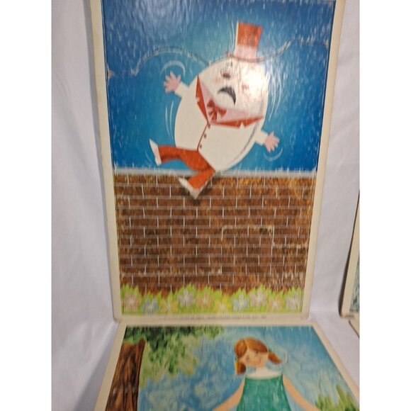 3 Vintage 1970 Nursery Rhyme Puzzles Frame tray, 10 or less pcs. 2491 12x118" - Picture 2 of 8